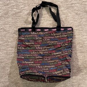 LeSportsac Multicolor Text Print Collapsable Zip Up Bag - VINTAGE